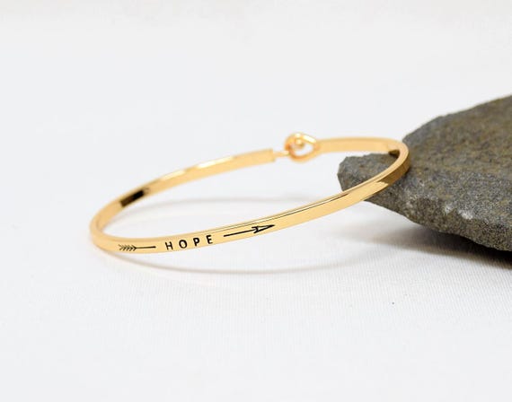 Hope >> - Bracelet Bangle with Message for Women Girl Daughter Wife Holiday Anniversary Special Gift
