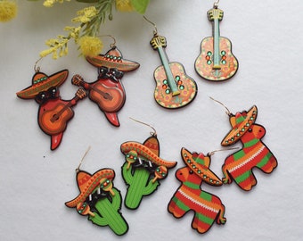 Guitar Resin Earrings, Taco Theme Birthday Party, Margarita, Mexico Trip, Vacation, Cinco De Mayo, Cactus Fiesta, Statement Earring