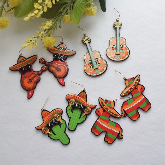 Guitar Resin Earrings, Taco Theme Birthday Party, Margarita, Mexico Trip, Vacation, Cinco De Mayo, Cactus Fiesta, Statement Earring