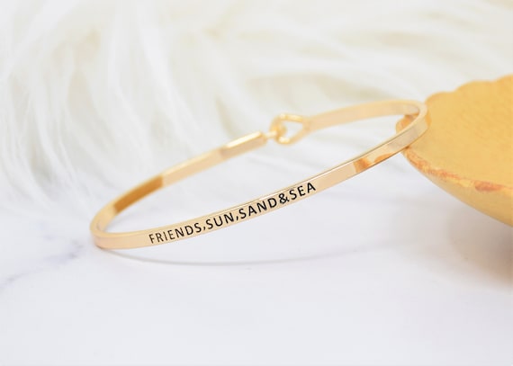 Friends, Sun, Sand And Sea - Bracelet Bangle with Message for Women Girl Daughter Wife Holiday Anniversary Special Gift