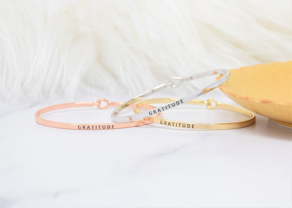 Gratitude- Bracelet Bangle with Message for Women Girl Daughter Wife Holiday Anniversary Special Gift