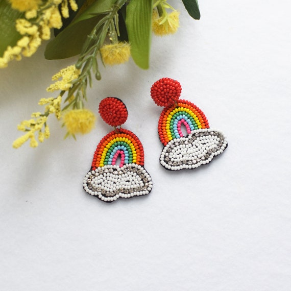 Cloud Rainbow Earring, Post Earrings, Beaded Earrings, Gift ideas, Spring Earrings, Summer Earrings, Woman's Earrings, Statement Earrings