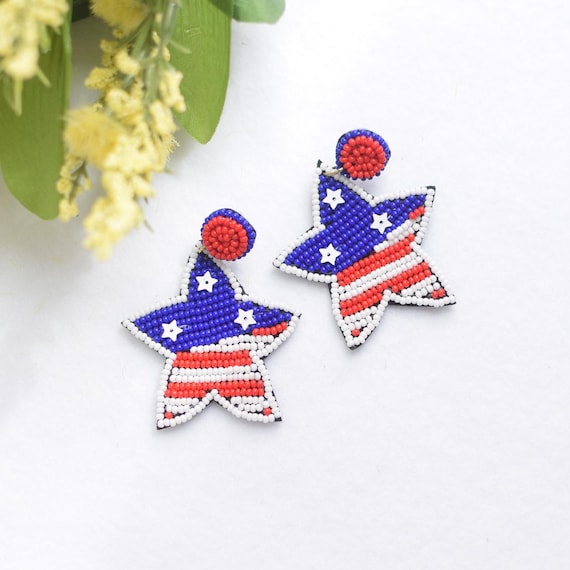 Star Flag Earring | Fourth of July Earrings, Patriotic Earrings, 4th of July Party, Military, America, Fourth of July Party Decorations