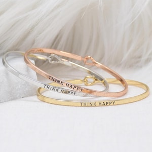 Think Happy - Bracelet Bangle with Message for Women Girl Daughter Wife Holiday Anniversary Special Gift