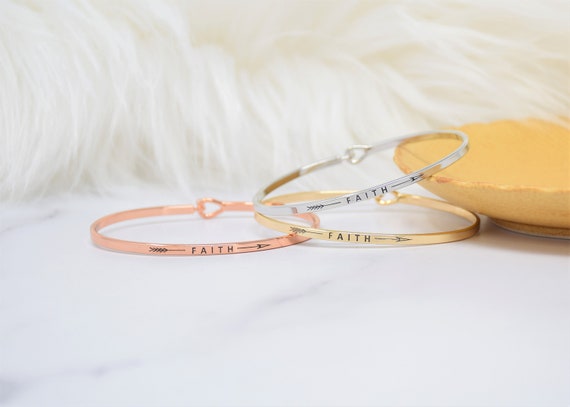 Faith >>>> - Bracelet Bangle with Message for Women Girl Daughter Wife Holiday Anniversary Special Gift