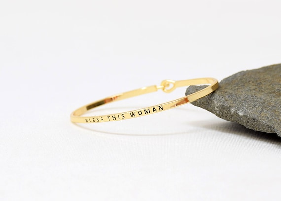 Bless This Woman - Bracelet Bangle with Message for Women Girl Daughter Wife Holiday Anniversary Special Gift