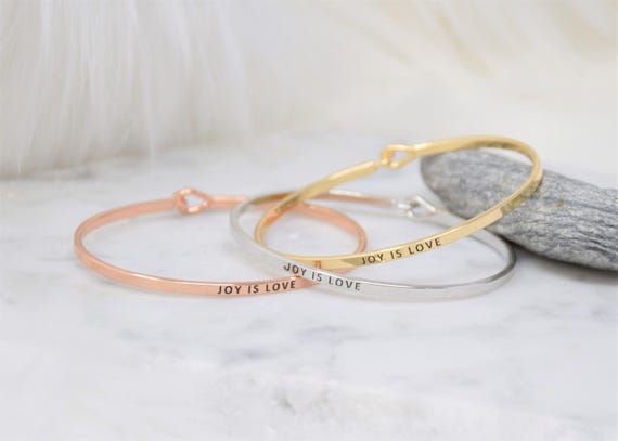 Joy is Love - Bracelet Bangle with Message for Women Girl Daughter Wife Holiday Anniversary Special Gift