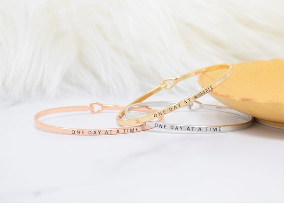 One Day at a time - Bracelet Bangle with Message for Women Girl Daughter Wife Holiday Anniversary Special Gift