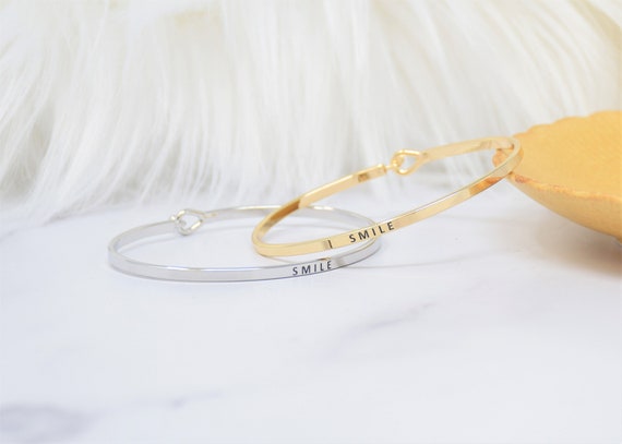 Smile - Bracelet Bangle with Message for Women Girl Daughter Wife Holiday Anniversary Special Gift