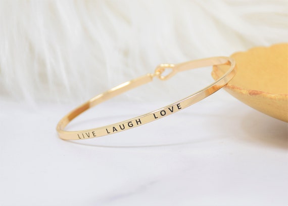 Live Laugh Love - Bracelet Bangle with Message for Women Girl Daughter Wife Holiday Anniversary Special Gift