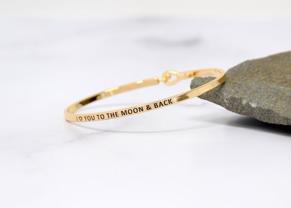 I love You to the Moon and Back - Bracelet Bangle with Message for Women Girl Daughter Wife Holiday Anniversary Special Gift