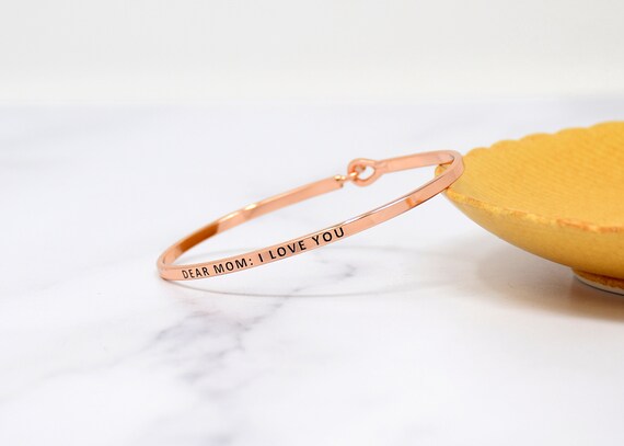 Dear Mom: I Love You - Bracelet Bangle with Message for Women Girl Daughter Wife Holiday Anniversary Special Gift
