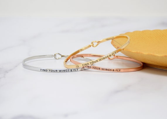 Find Your Wings and Fly - Bracelet Bangle with Message for Women Girl Daughter Wife Holiday Anniversary Special Gift