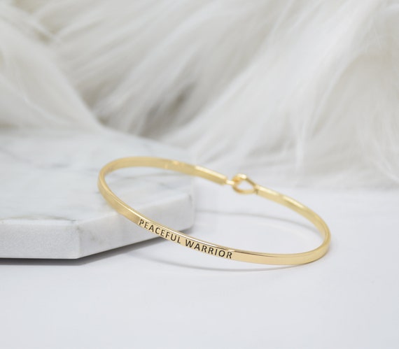 PEACEFUL WARRIOR - Bracelet Bangle with Message for Women Girl Daughter Wife Holiday Anniversary Special Gift