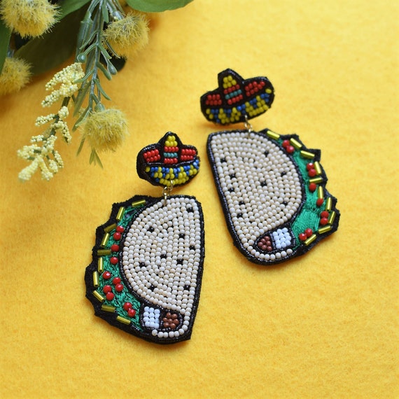 Taco Tuesday Beaded Earrings, Mexico Theme Party, Mexico Trip, Vacation, Gift for Mom, Teacher Gift, Cinco De Mayo, Statement Earrings