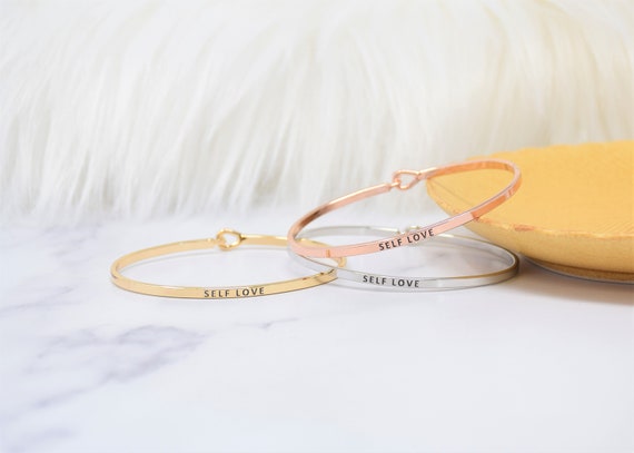 Self Love  - Bracelet Bangle with Message for Women Girl Daughter Wife Holiday Anniversary Special Gift