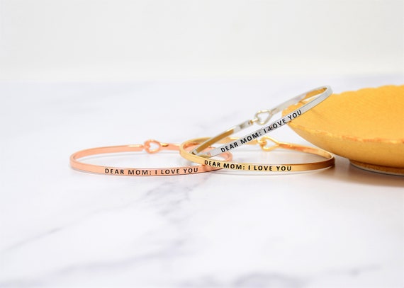 Dear Mom: I Love You - Bracelet Bangle with Message for Women Girl Daughter Wife Holiday Anniversary Special Gift