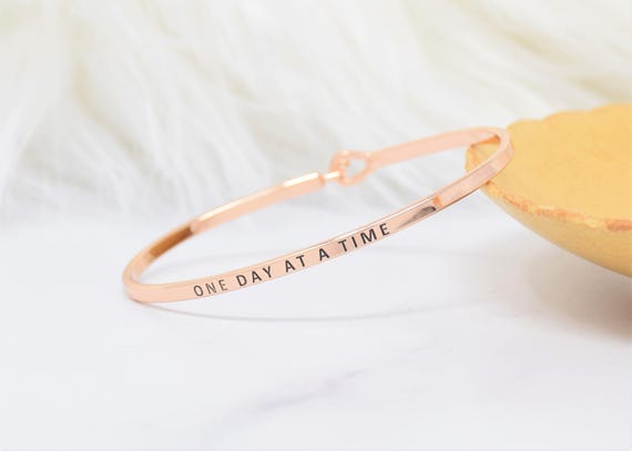 One Day At A Time - Bracelet Bangle with Message for Women Girl Daughter Wife Holiday Anniversary Special Gift