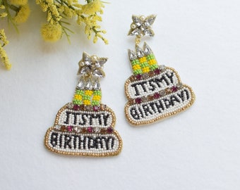 It's My Birthday Earring, Cake Earring, Beaded Earrings, Gift ideas, Birthday Earrings, Happy Earrings, Woman's Earrings, Statement Earrings