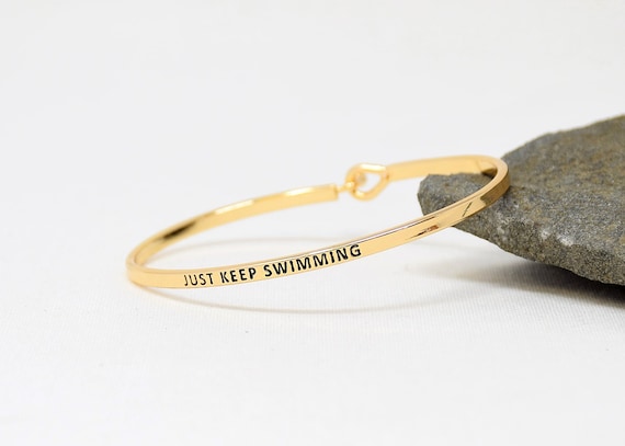 Just Keep Swimming - Bracelet Bangle with Message for Women Girl Daughter Wife Holiday Anniversary Special Gift