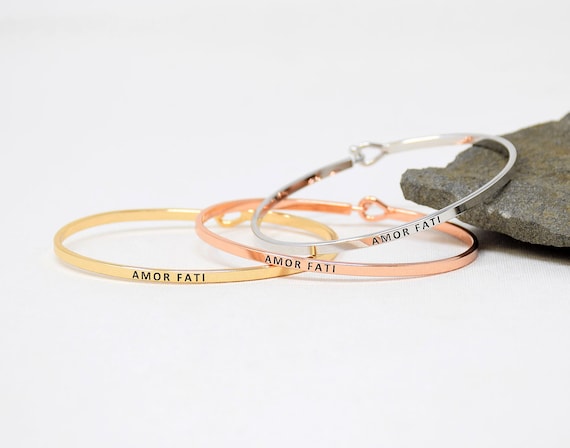 Amor Fati - Bracelet Bangle with Message for Women Girl Daughter Wife Holiday Anniversary Special Gift