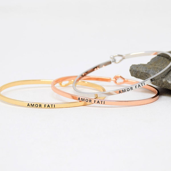 Amor Fati - Bracelet Bangle with Message for Women Girl Daughter Wife Holiday Anniversary Special Gift