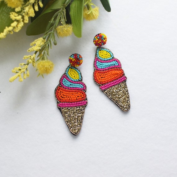 Ice-cream Rainbow Earring, Post Earrings, Beaded Earrings, Gift ideas, Spring Earrings, Summer Earrings, Woman's Earrings, Statement Earring