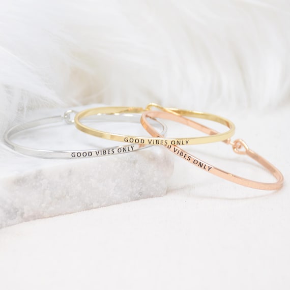 Good Vibes Only - Bracelet Bangle with Message for Women Girl Daughter Wife Holiday Anniversary Special Gift