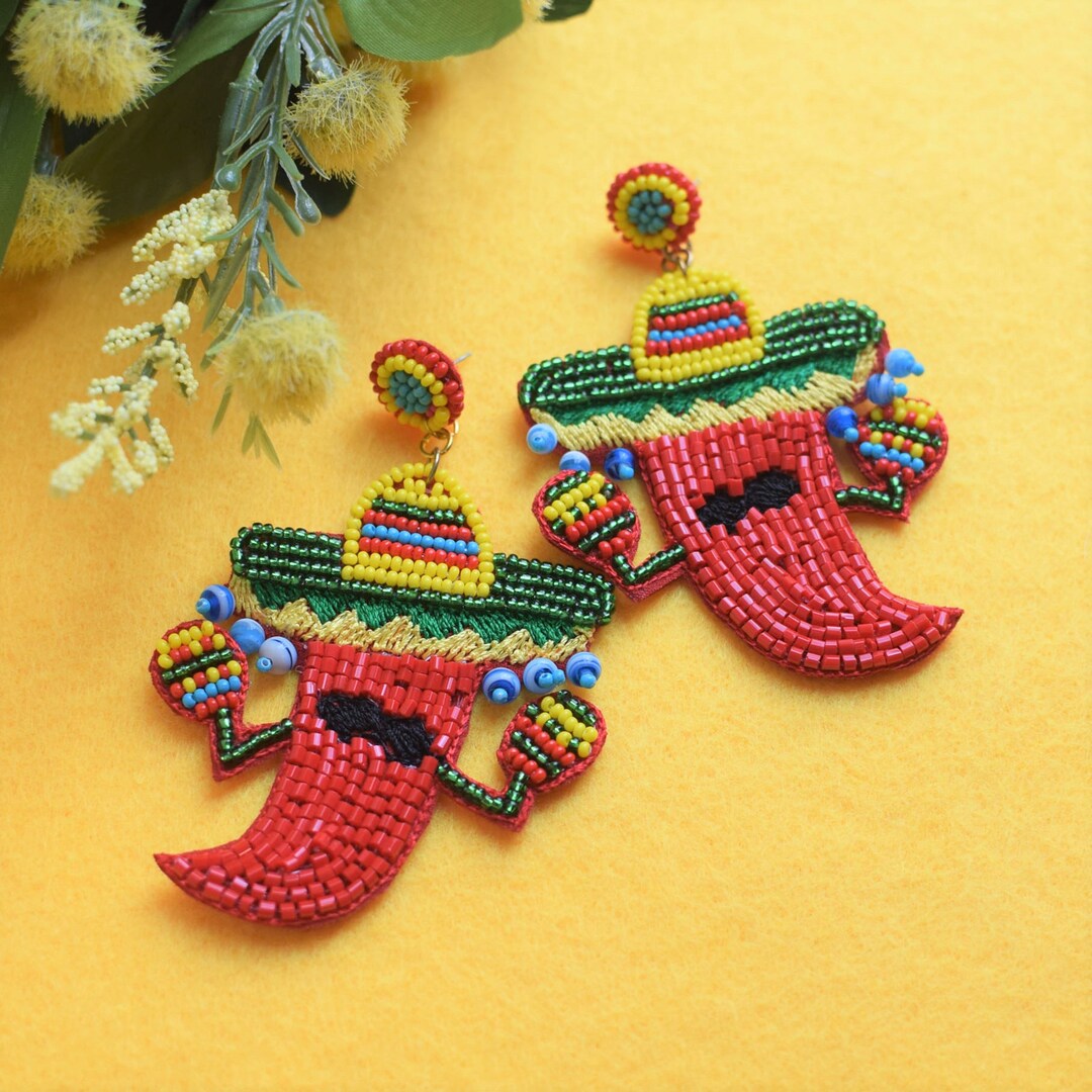 Red Jalapeno Beaded Earrings, Taco Theme Birthday Party, Margarita
