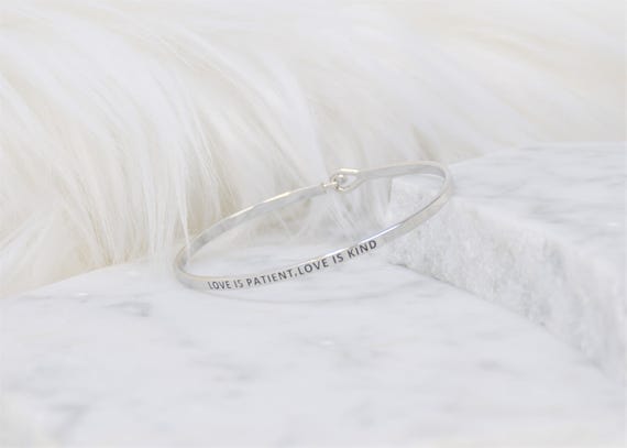 love is patient, love is kind - Bracelet Bangle with Message for Women Girl Daughter Wife Holiday Anniversary Special Gift