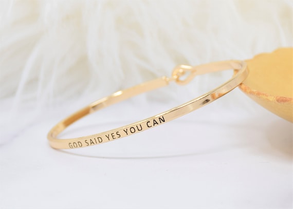 God Said Yes You Can - Bracelet Bangle with Message for Women Girl Daughter Wife Holiday Anniversary Special Gift
