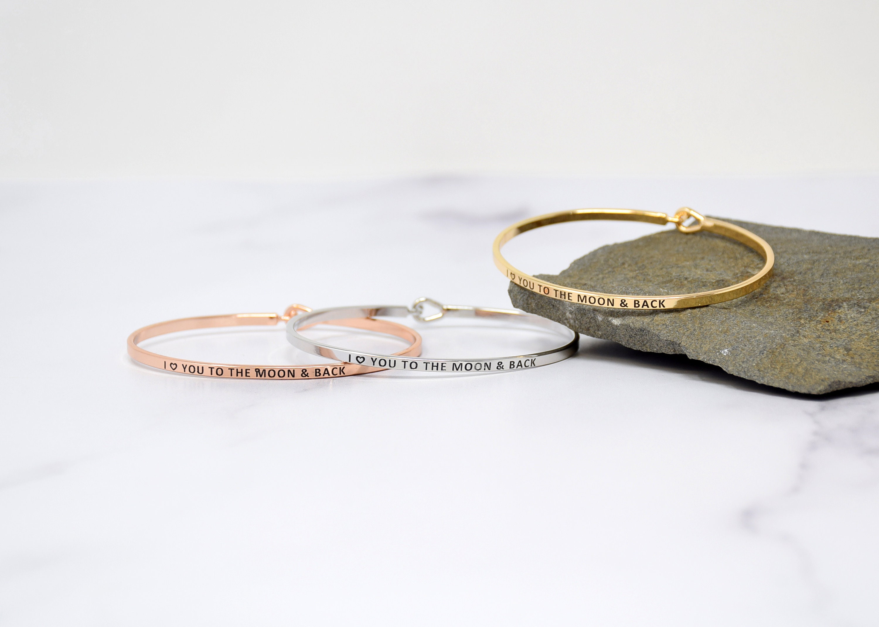 I love You to the moon and Back - Bracelet Bangle with Message for Women Girl Daughter Wife ...
