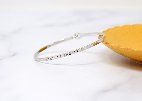 Forever Family - Bracelet Bangle with Message for Women Girl Daughter Wife Holiday Anniversary Special Gift