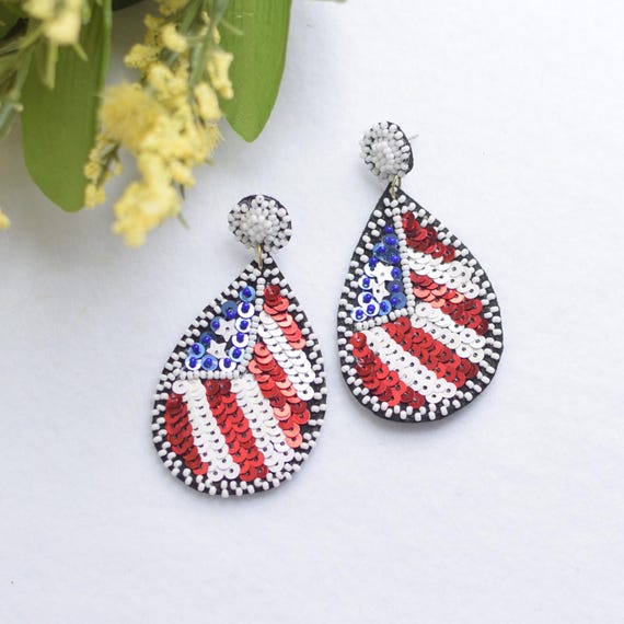 TearDrop Flag Earring | Fourth of July Earrings, Patriotic Earrings, 4th of July Party, Military, America, Fourth of July Party Decorations