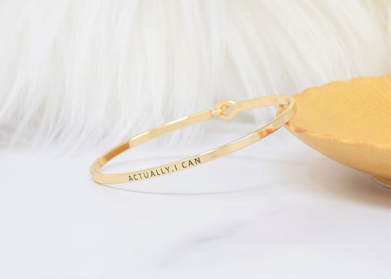 Actually I Can - Bracelet Bangle with Message for Women Girl Daughter Wife Holiday Anniversary Special Gift