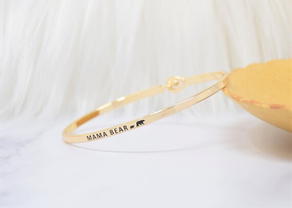 Mama Bear + 1 cubs  - Bracelet Bangle with Message for Women Girl Daughter Wife Holiday Anniversary Special Gift