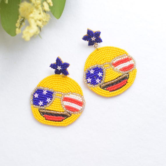 Smiley Flag Earring | Fourth of July Earrings, Patriotic Earrings, 4th of July Party, Military, America, Fourth of July Party Decorations