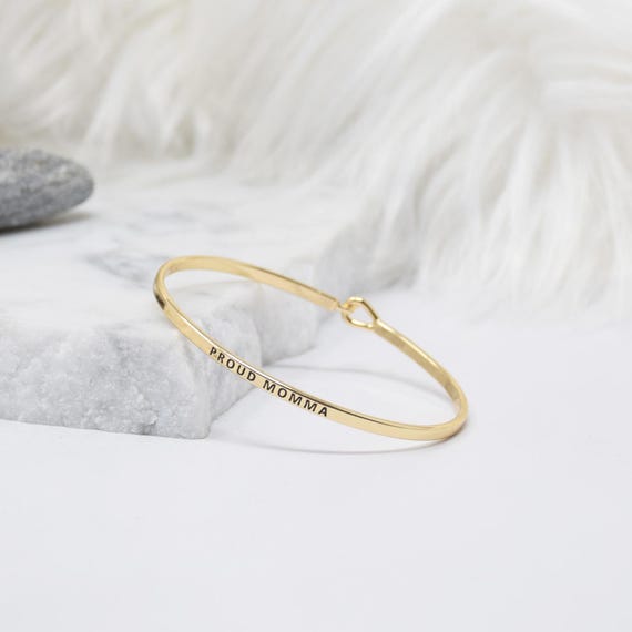 Proud Momma - Bracelet Bangle with Message for Women Girl Daughter Wife Holiday Anniversary Special Gift