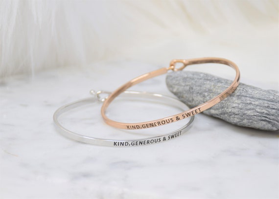 KIND GENEROUS & SWEET  - Bracelet Bangle with Message for Women Girl Daughter Wife Holiday Anniversary Special Gift