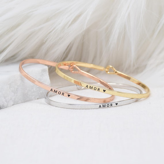 Amor  - Bracelet Bangle with Message for Women Girl Daughter Wife Holiday Anniversary Special Gift