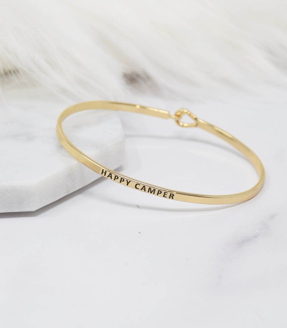 HAPPY CAMPER - Bracelet Bangle with Message for Women Girl Daughter Wife Holiday Anniversary Special Gift
