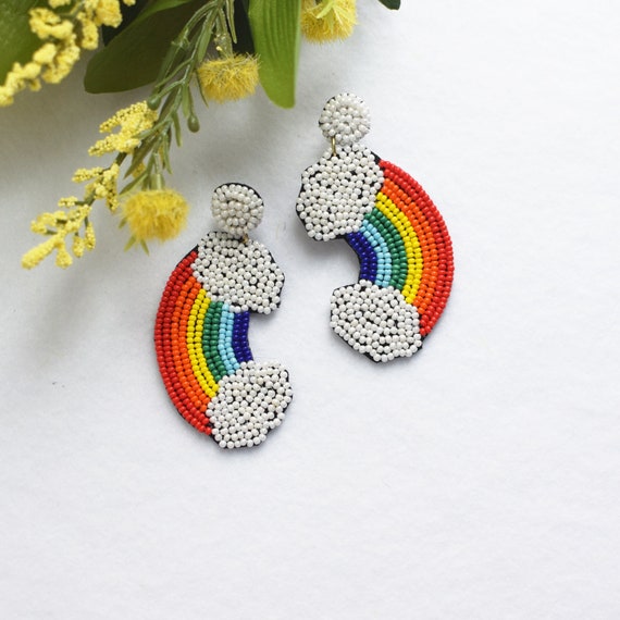 Cloud Rainbow Earring, Post Earrings, Beaded Earrings, Gift ideas, Spring Earrings, Summer Earrings, Woman's Earrings, Statement Earrings