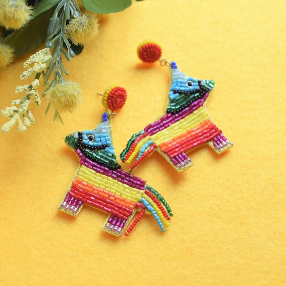 Colorful Piñata Beaded Earrings, Taco Theme Birthday Party, Margarita, Mexico Trip, Vacation, Cinco De Mayo, Taco Tuesday, Statement Earring