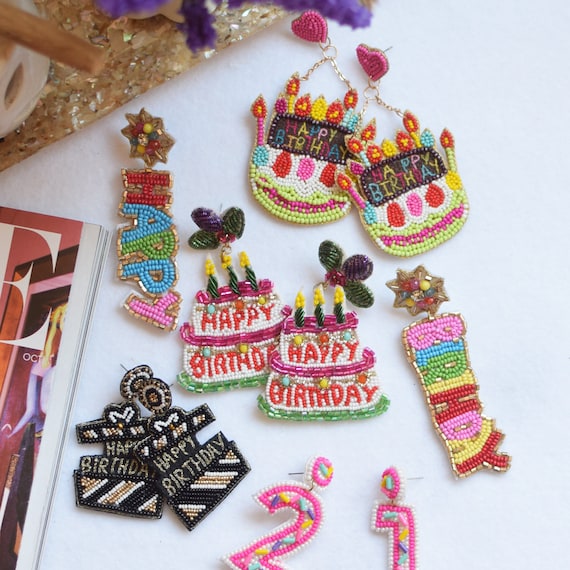 Happy Birthday Bead Earrings | Beaded Jewelry | Birthday Earring | Celebration Season Jewelry | Special Day Gift