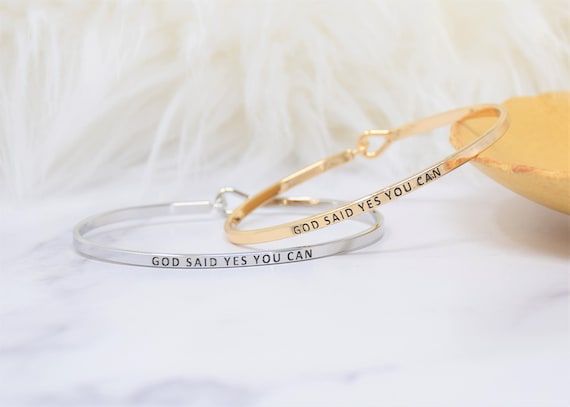 God Said Yes You Can - Bracelet Bangle with Message for Women Girl Daughter Wife Holiday Anniversary Special Gift