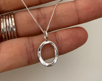 Silver Letter O Necklace - O Initial - Small Handmade Hammered Initial - Sparkly Sterling Silver Texture