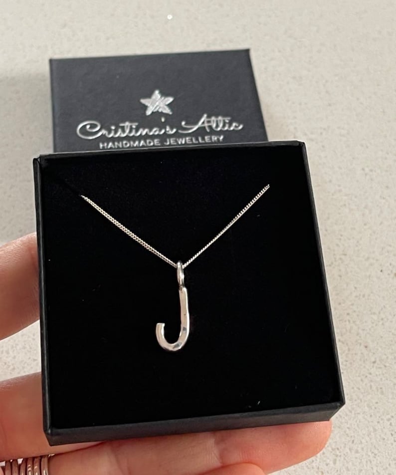 Silver Letter J Necklace Small Sterling Silver Initial Etsy UK