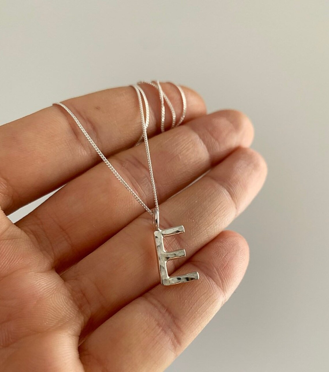 Silver Letter E Necklace Small E Initial Solid Sterling Etsy