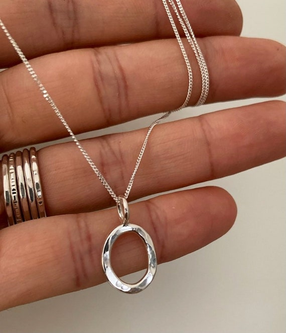Silver Letter O Necklace O Initial Small Handmade Hammered Initial