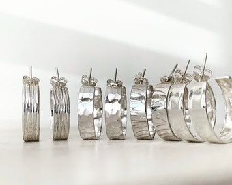 Silver Hoop Earrings | Chunky Earrings | Minimalist | Hand Hammered | Lightweight | Girlfriend Gift | Christmas Gifts